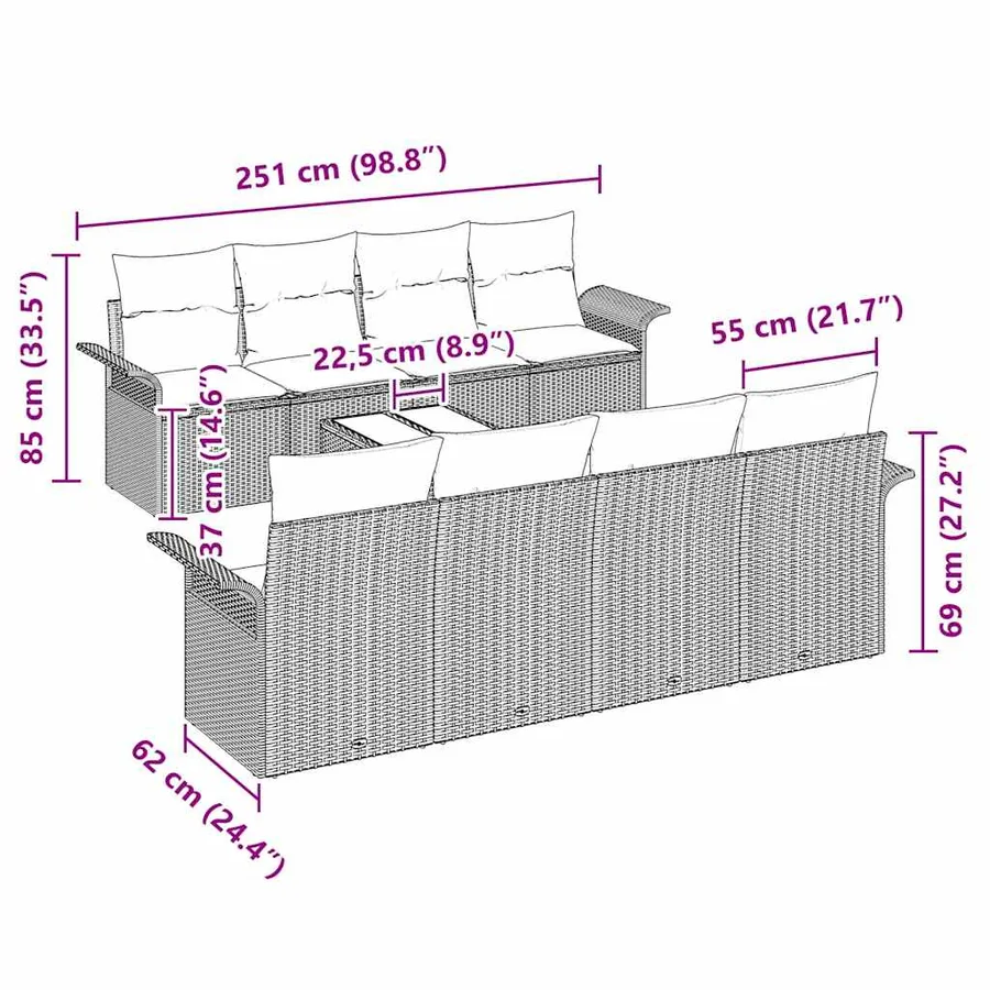 Ensemble de canapé de jardin 9 pcs Gris clair Poly rotin - 11