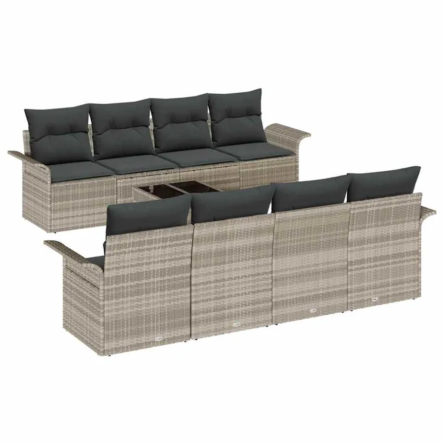 Ensemble de canapé de jardin 9 pcs Gris clair Poly rotin - 2