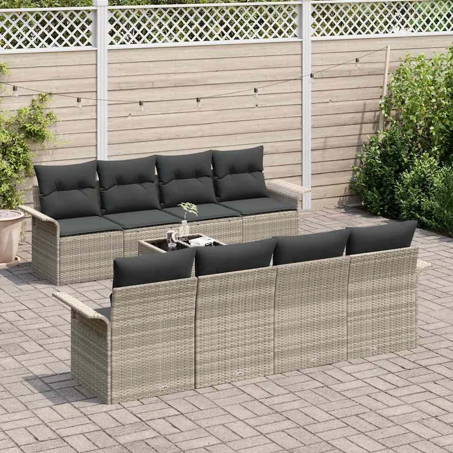 Ensemble de canapé de jardin 9 pcs Gris clair Poly rotin - 3