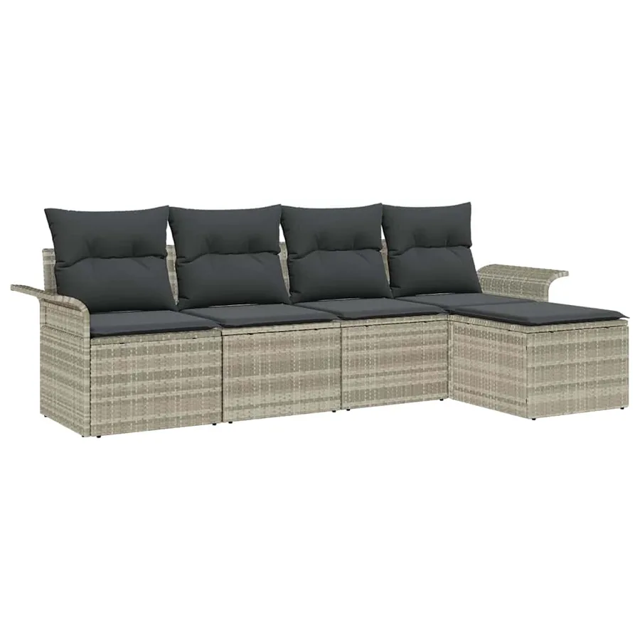 Canapé d’extérieur avec coussin 5 pcs Gris clair polyrotin - 2