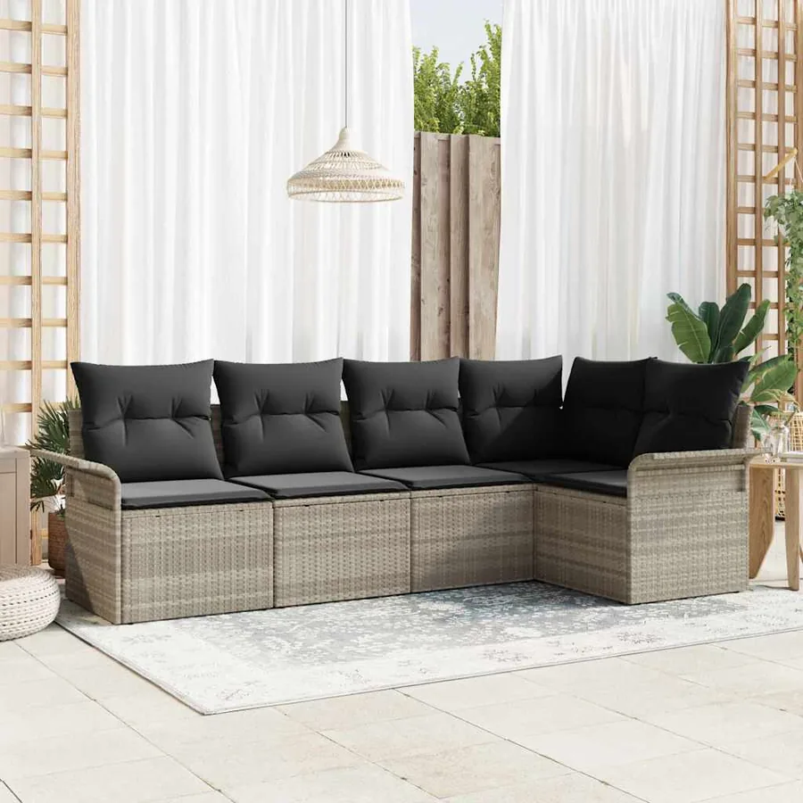 Ensemble de canapé de jardin avec coussin 5 pcs polyrotin