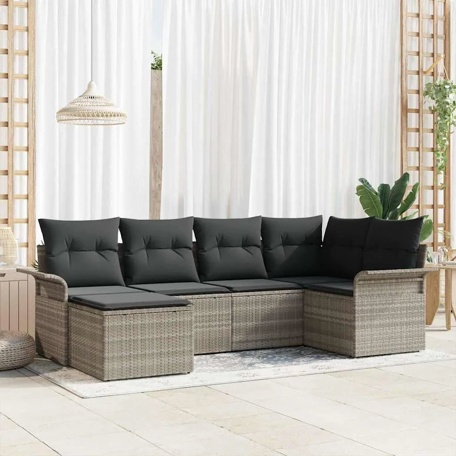 Ensemble de canapé de jardin 6 pcs Gris clair polyrotin