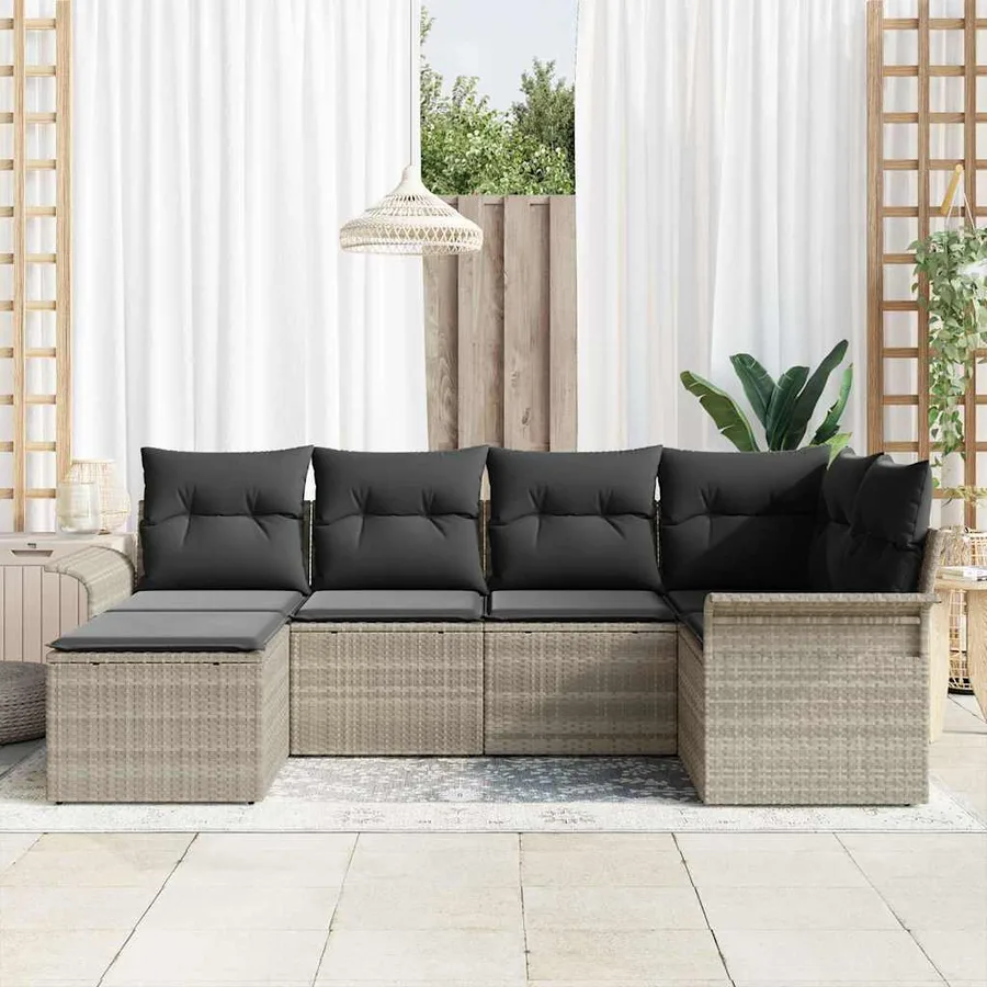 Ensemble de canapé de jardin 6 pcs Gris clair polyrotin - 3