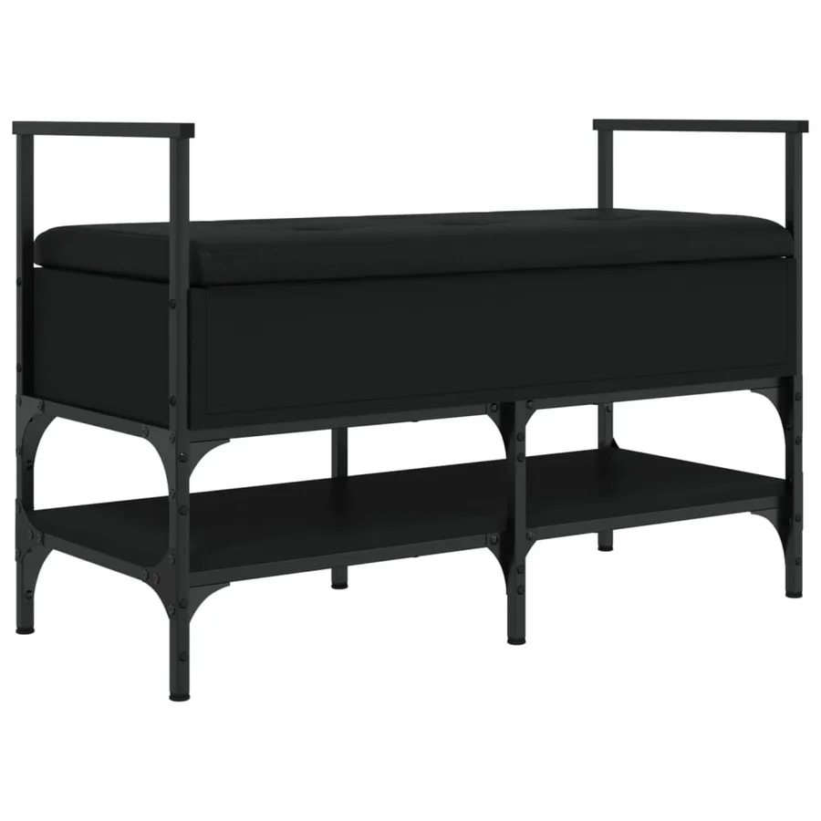 Banc à chaussures noir 85,5x42x57,5 cm bois d'ingénierie - 2