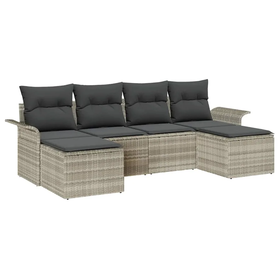 Ensemble de canapé de jardin 6 pcs Gris clair Poly rotin - 2