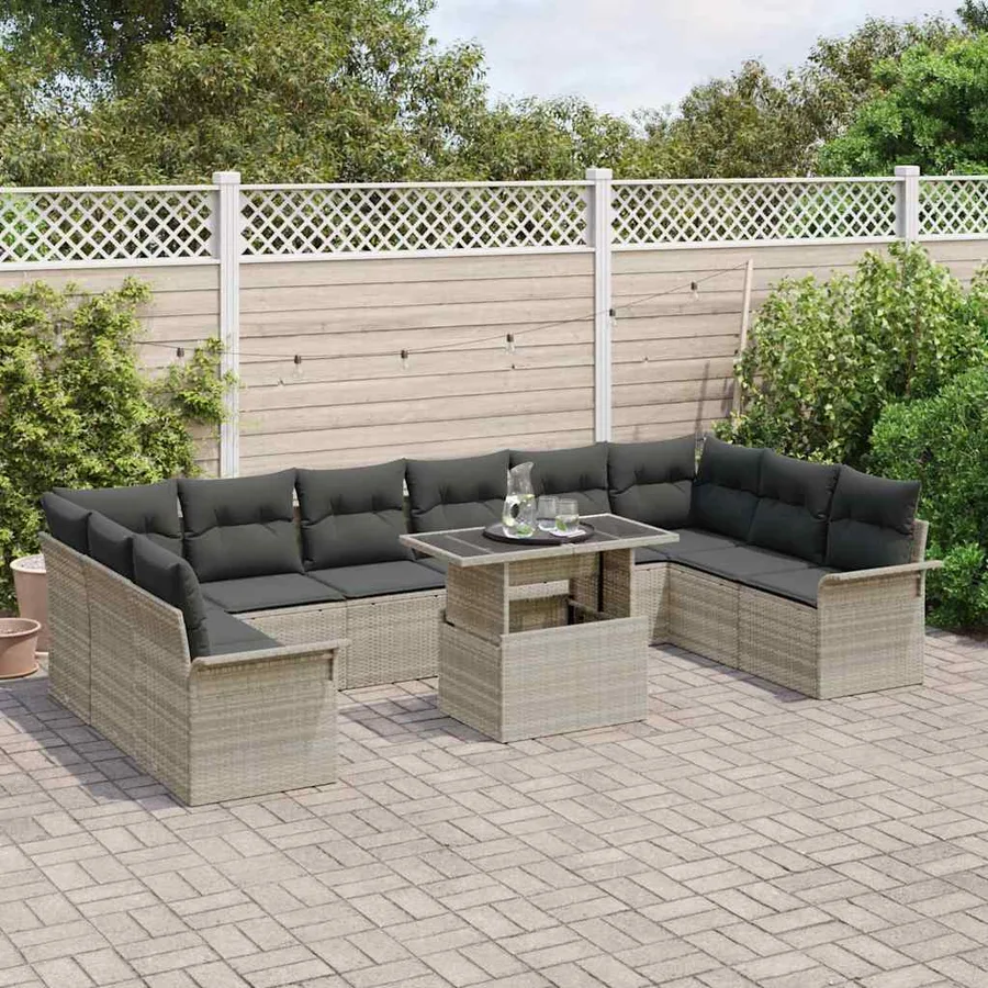Ensemble de canapé de jardin 11 pcs Gris clair Poly rotin - 3