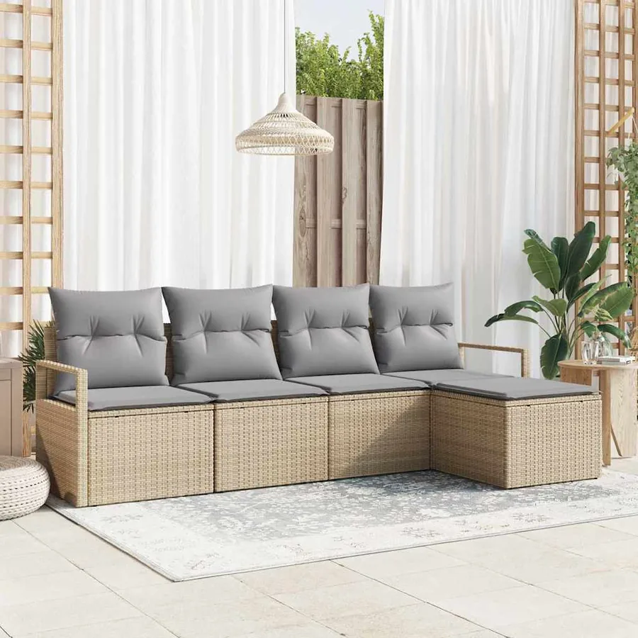 Ensemble de Canapés avec coussin 5 pcs Beige polyrotin