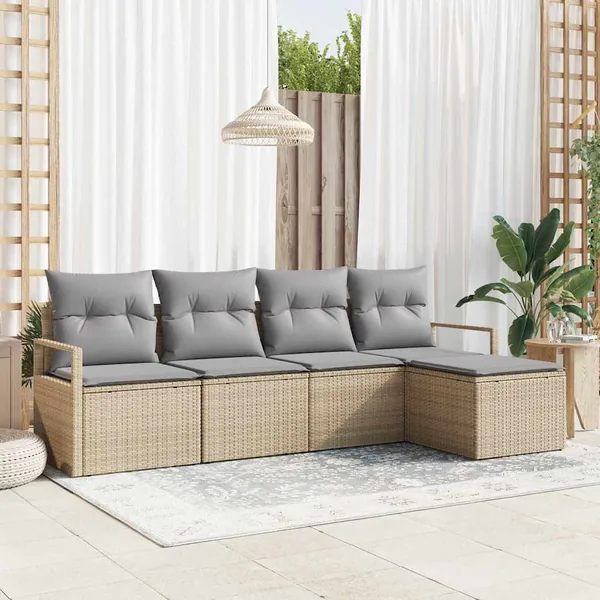 Ensemble de Canapés avec coussin 5 pcs Beige polyrotin