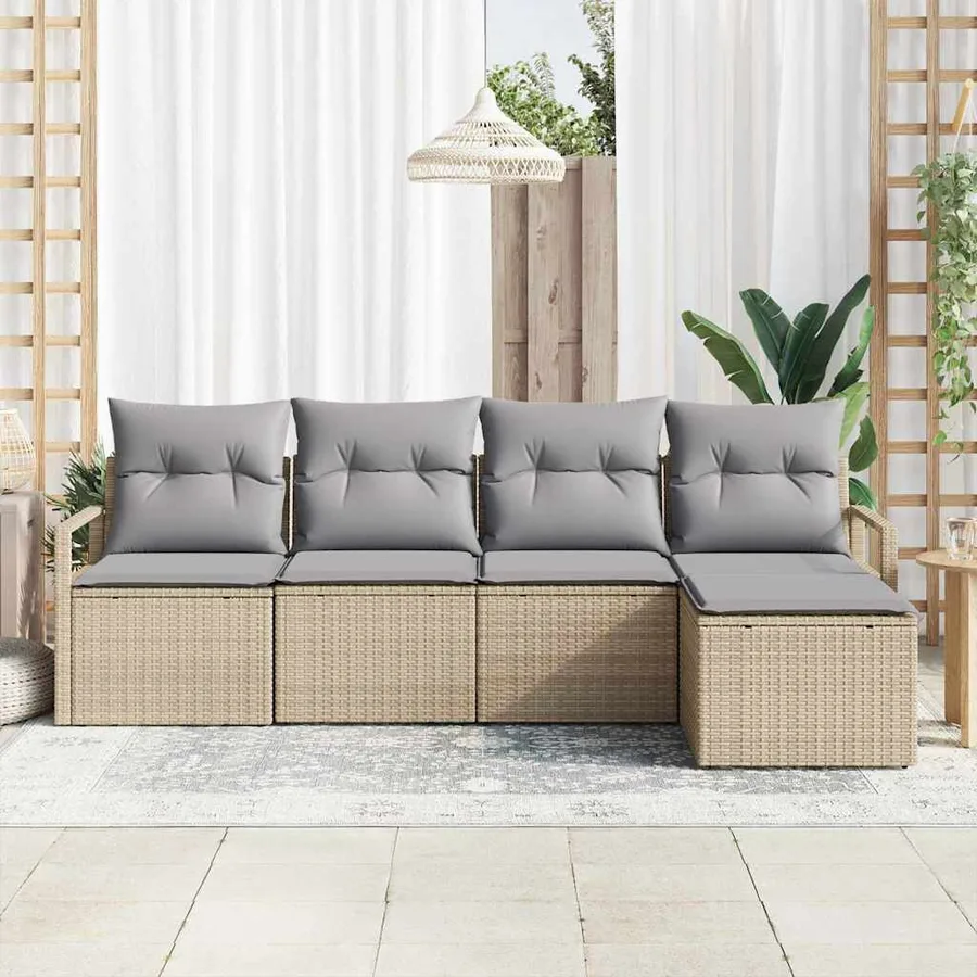 Ensemble de Canapés avec coussin 5 pcs Beige polyrotin - 3