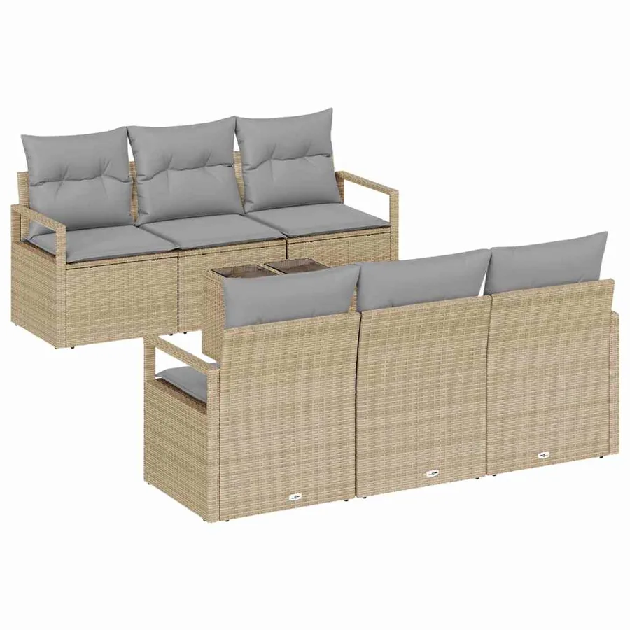 Ensemble de Canapés avec coussin 7 pcs Beige et gris polyrotin - 2