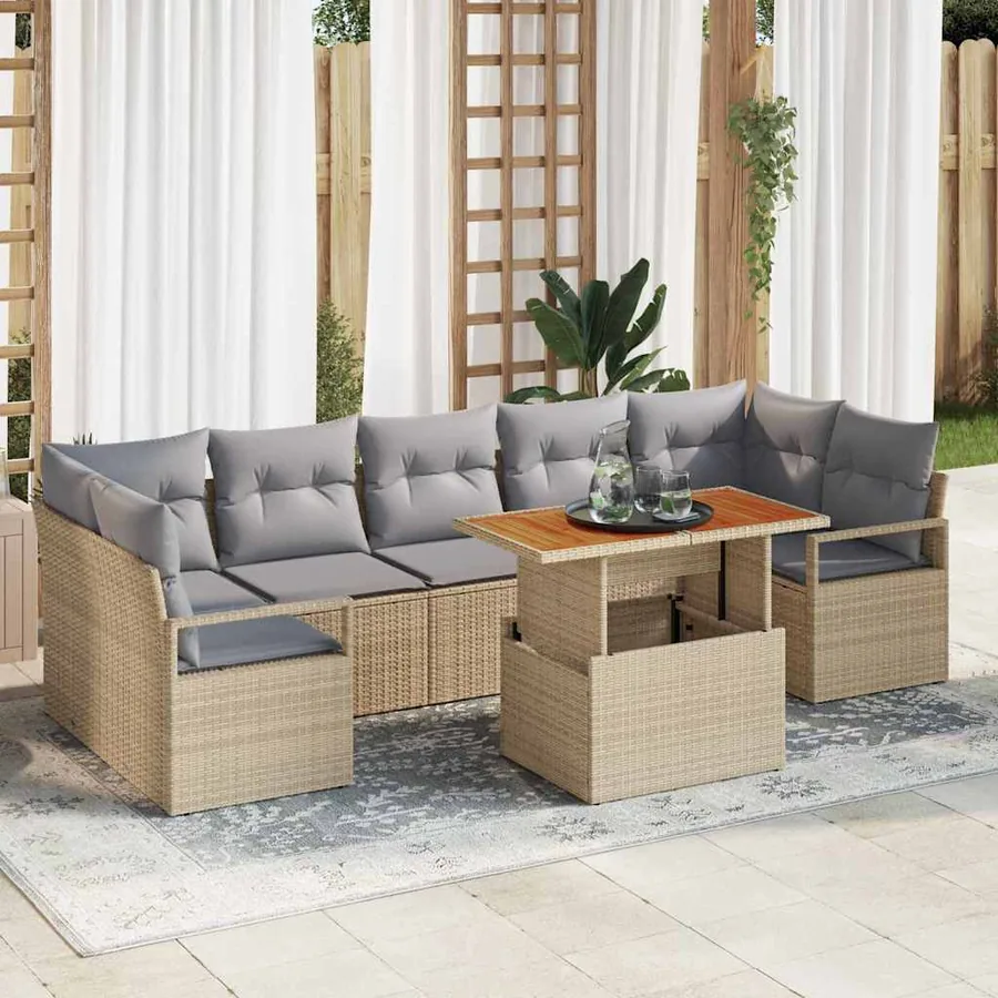Ensemble de canapé de jardin avec coussin 8 pcs Beige et gris