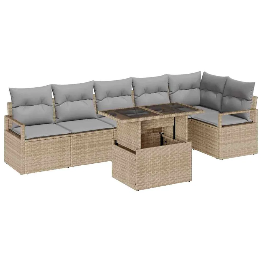 Ensemble de canapé de jardin 7 pcs Beige Poly rotin - 2