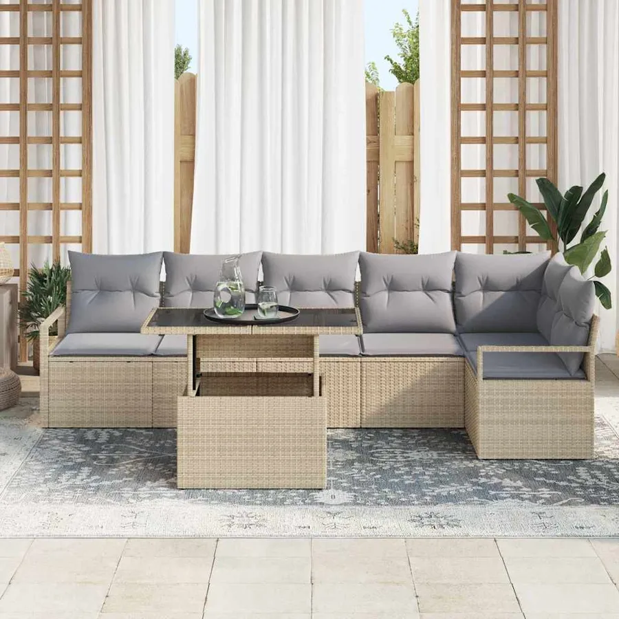 Ensemble de canapé de jardin 7 pcs Beige Poly rotin - 3