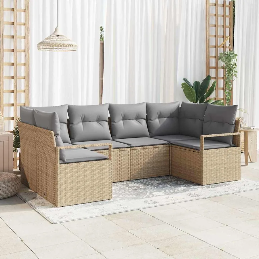 Ensemble de Canapés avec coussin 6 pcs Beige polyrotin
