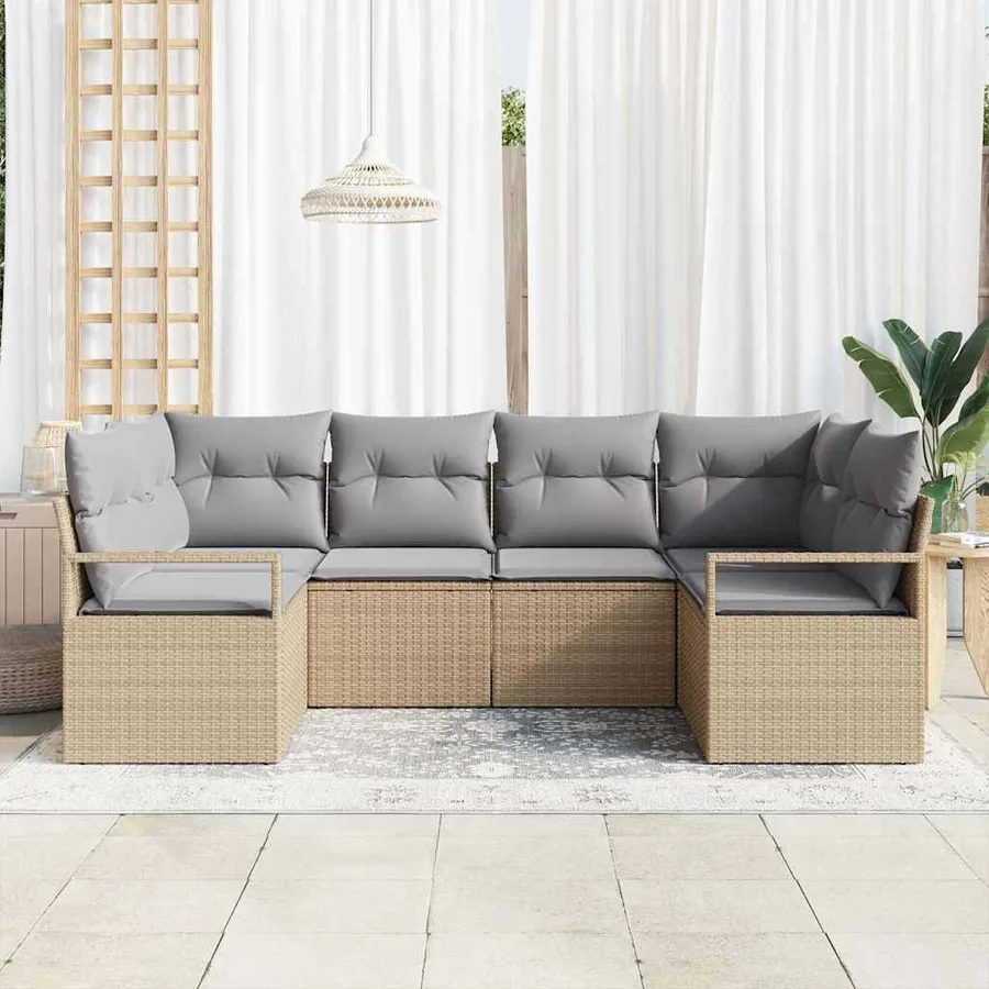 Ensemble de Canapés avec coussin 6 pcs Beige polyrotin - 3
