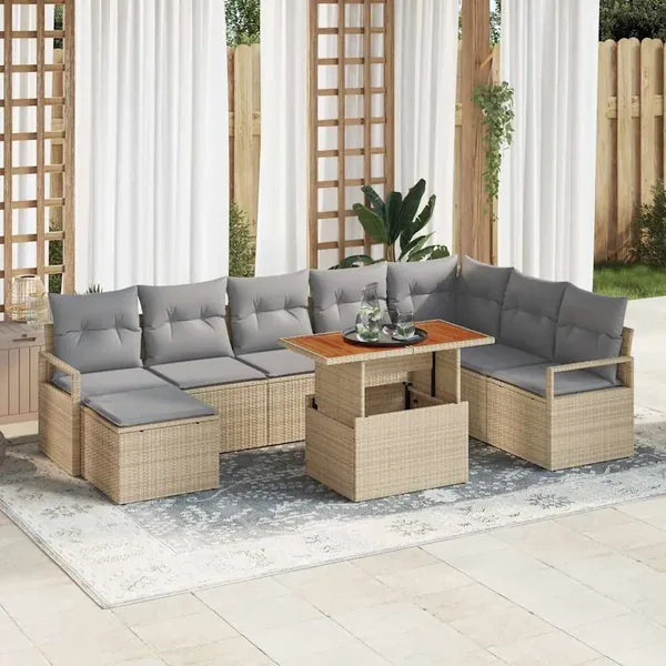 Ensemble de canapé de jardin 9 pcs Beige et gris