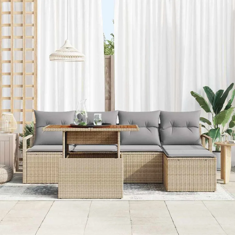 Ensemble de canapé de jardin 6 pcs Beige et gris - 3