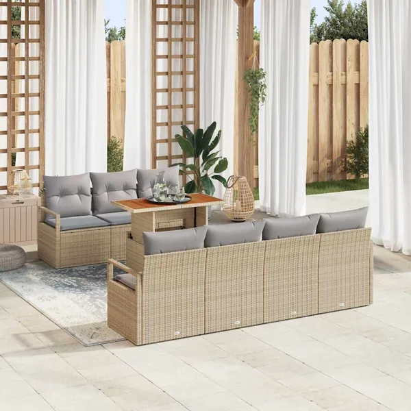 Ensemble de canapé de jardin avec coussin 8 pcs Beige et gris