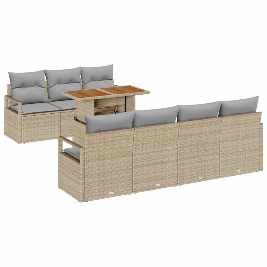 Ensemble de canapé de jardin avec coussin 8 pcs Beige et gris - 2