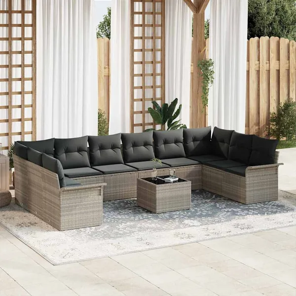 Ensemble de canapé de jardin 11 pcs Gris Poly rotin