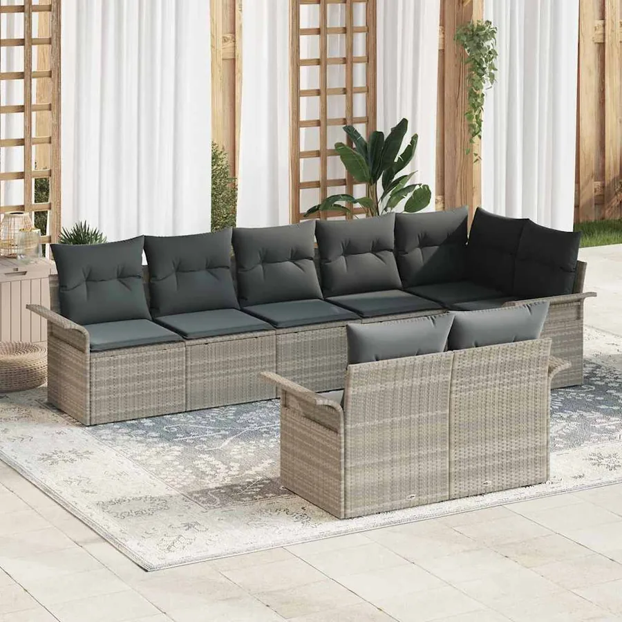 Ensemble de canapé de jardin 8 pcs Gris clair polyrotin