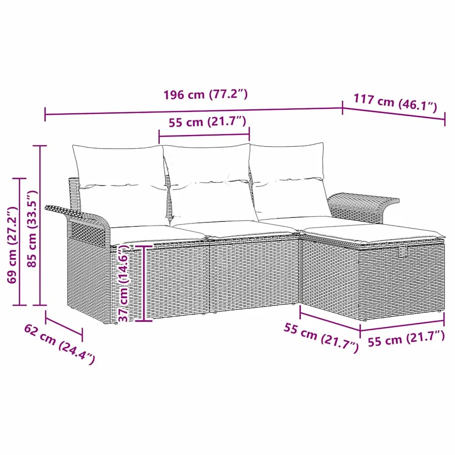 Ensemble de canapé de jardin avec coussin 4 pcs Poly rotin - 12