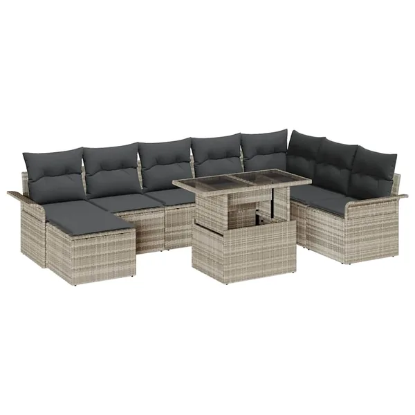 Ensemble de canapé de jardin avec coussin 9 pcs Gris clair