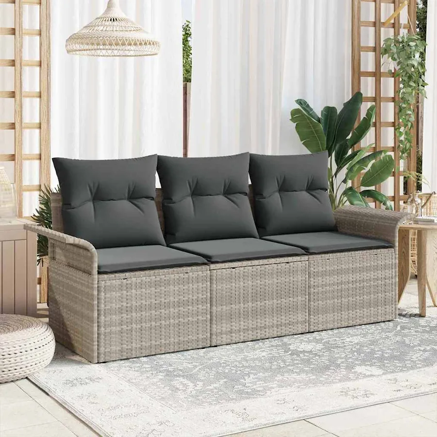 Ensemble de canapé de jardin 3 pcs Gris clair Poly rotin