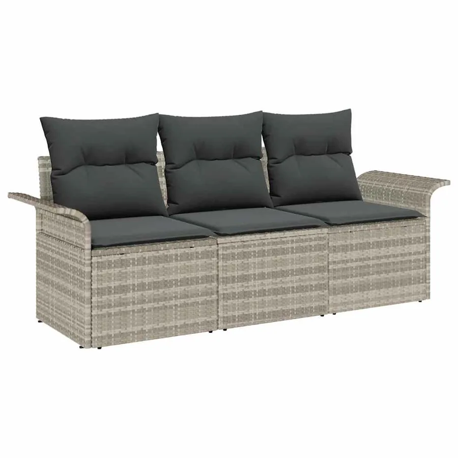 Ensemble de canapé de jardin 3 pcs Gris clair Poly rotin - 2