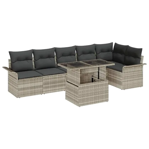 Ensemble de canapé de jardin 7 pcs Gris clair Poly rotin