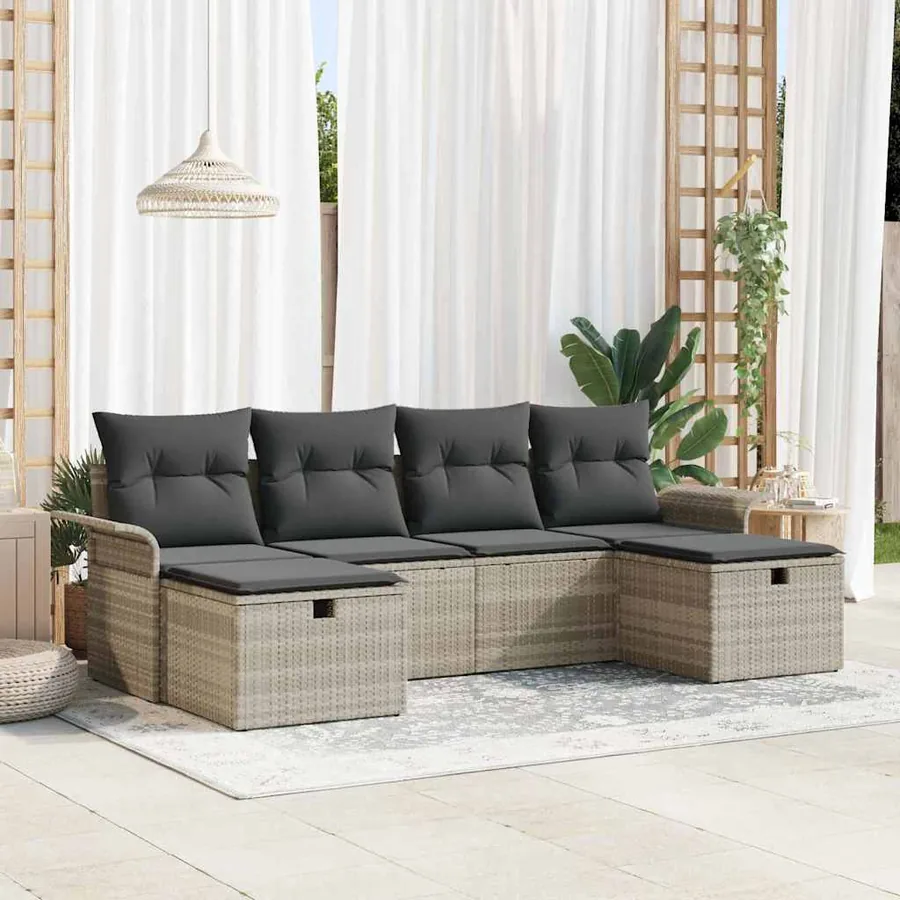 Ensemble de canapé de jardin 6 pcs Gris clair Poly rotin