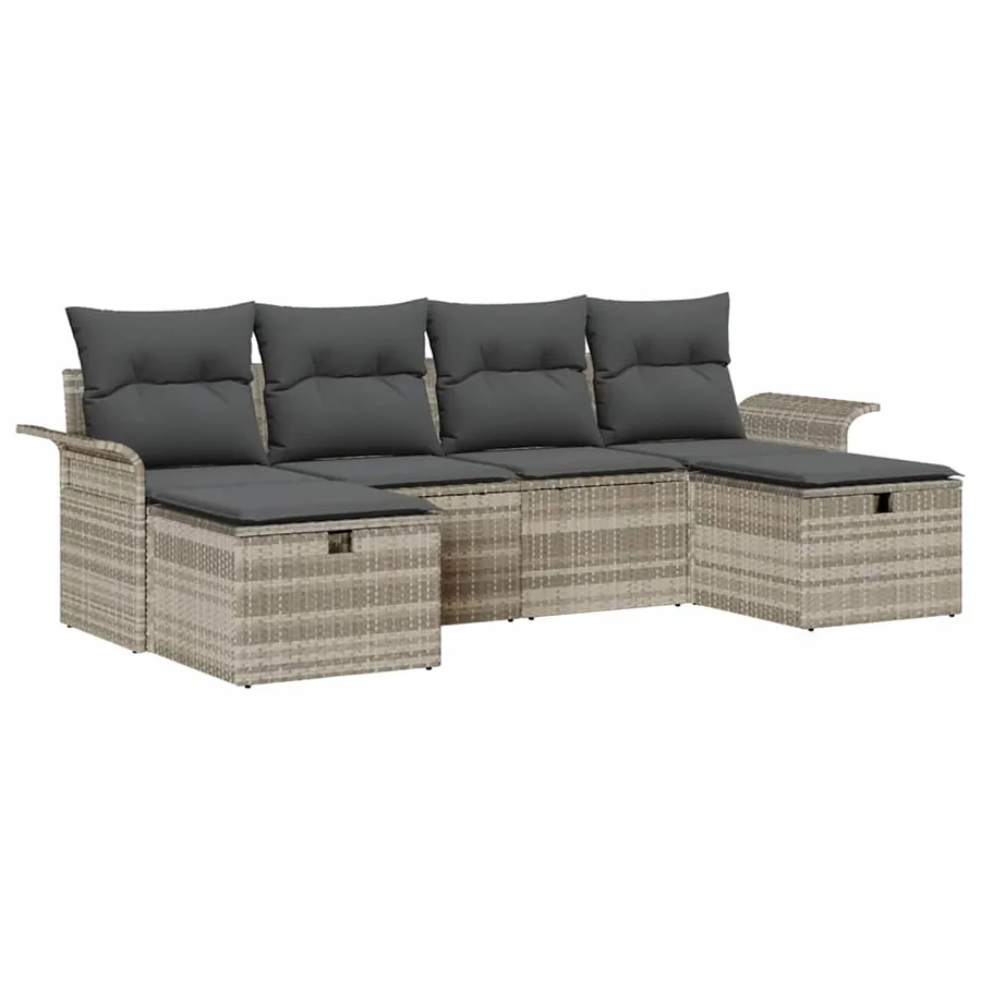 Ensemble de canapé de jardin 6 pcs Gris clair Poly rotin - 2