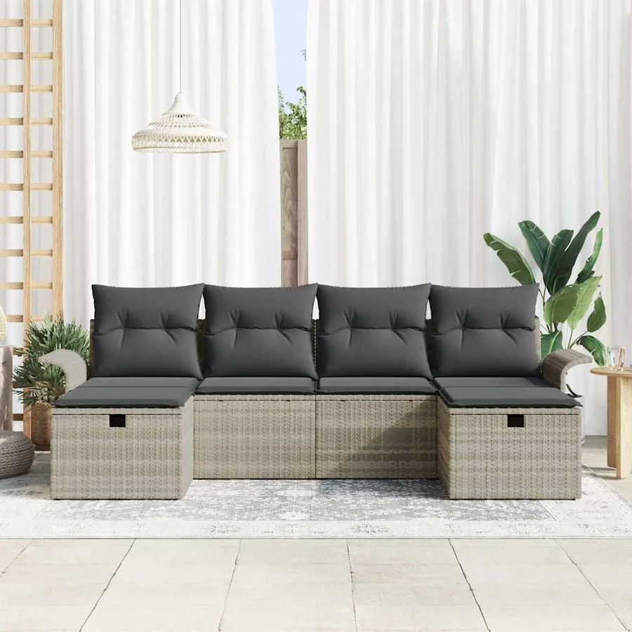 Ensemble de canapé de jardin 6 pcs Gris clair Poly rotin - 3