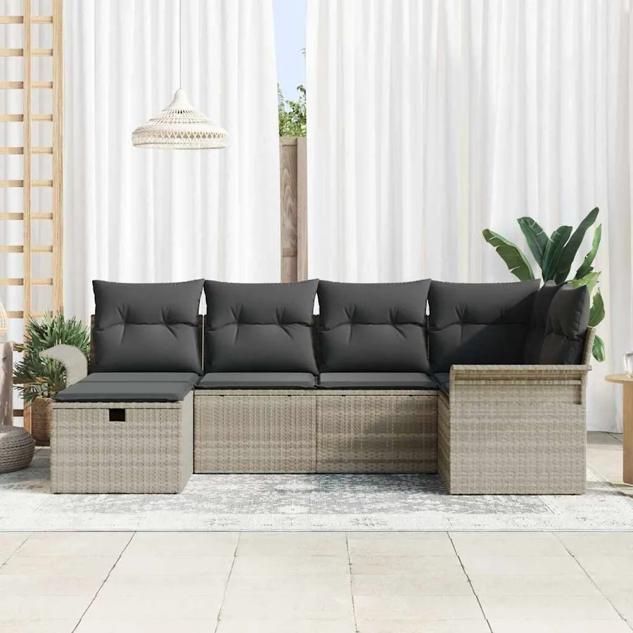 Ensemble de canapé de jardin avec coussin 6 pcs Poly rotin - 3