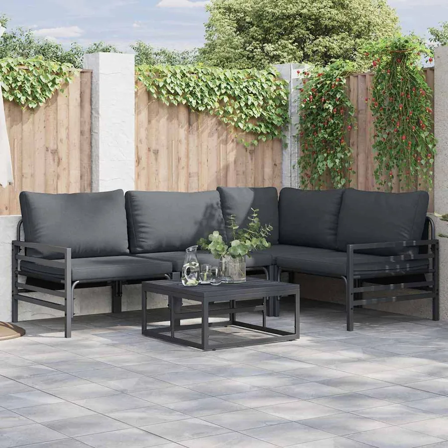 Ensemble de canapé de jardin avec coussin 4 pcs Noir Acier