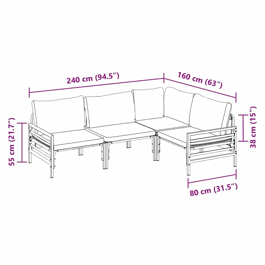 Ensemble de canapé de jardin avec coussin 4 pcs Noir Acier - 13