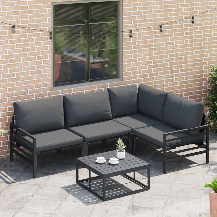 Ensemble de canapé de jardin avec coussin 4 pcs Noir Acier - 3