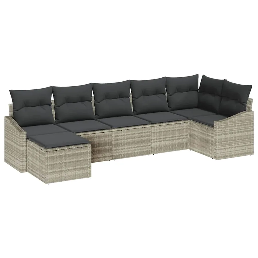 Ensemble de Canapés avec coussin 7 pcs Gris clair polyrotin - 2