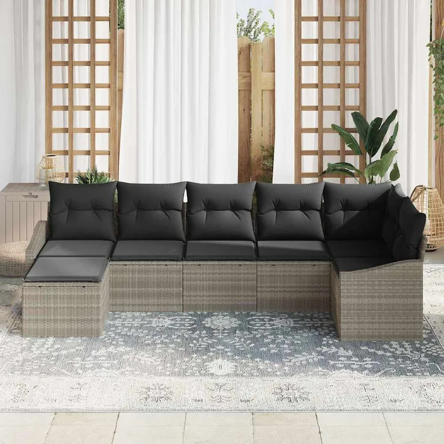 Ensemble de Canapés avec coussin 7 pcs Gris clair polyrotin - 3
