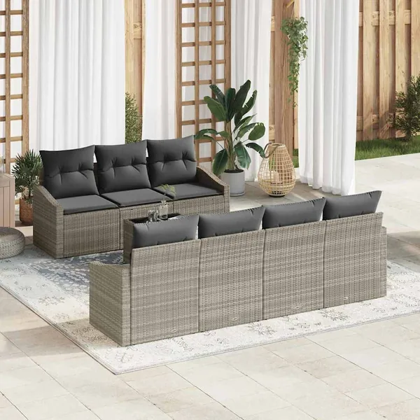 Ensemble de Canapés avec coussin 8 pcs Gris clair polyrotin