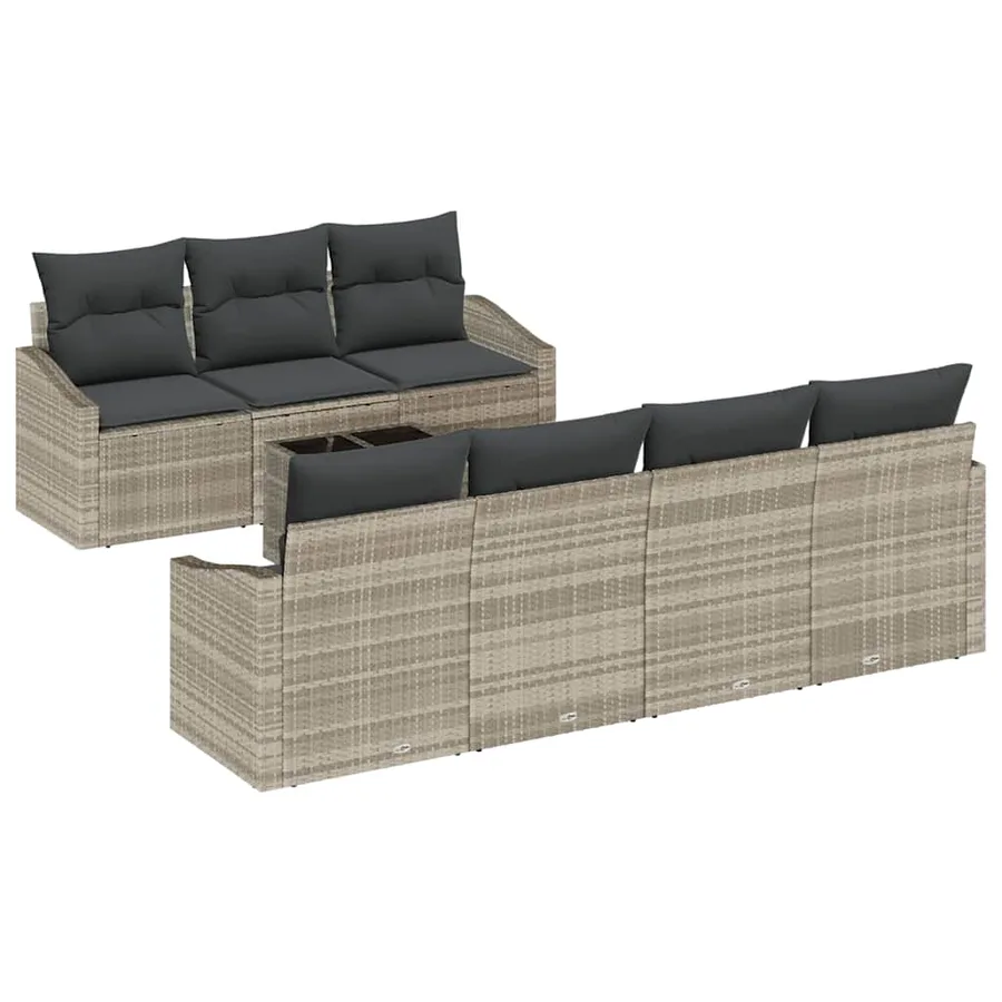 Ensemble de Canapés avec coussin 8 pcs Gris clair polyrotin - 2