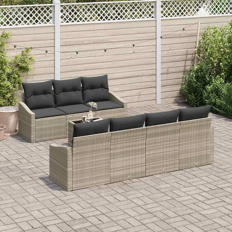 Ensemble de Canapés avec coussin 8 pcs Gris clair polyrotin - 3