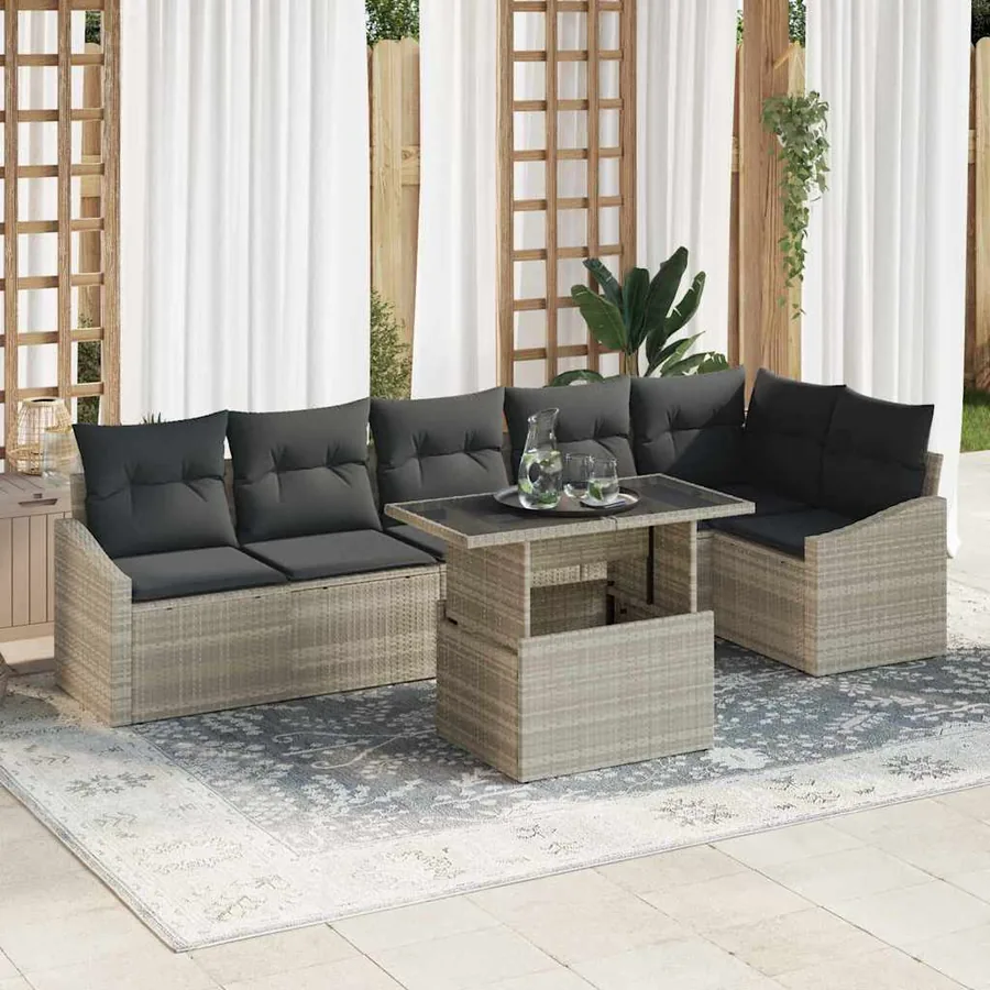 Ensemble de canapé de jardin 7 pcs Gris clair polyrotin
