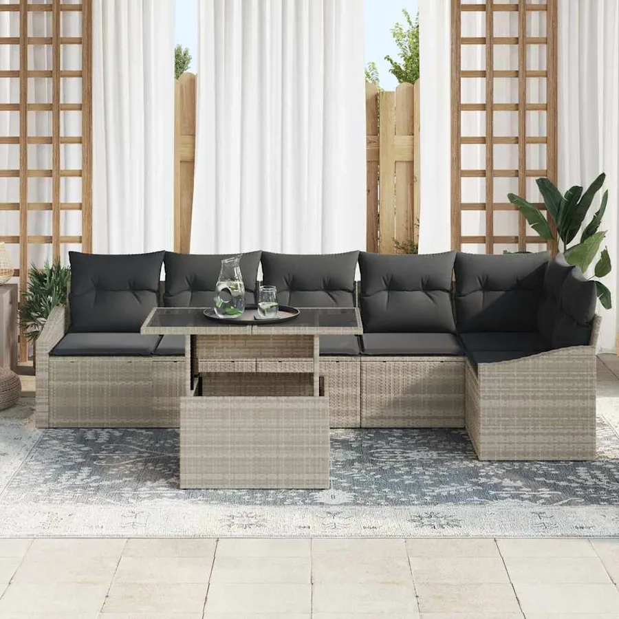 Ensemble de canapé de jardin 7 pcs Gris clair polyrotin - 3