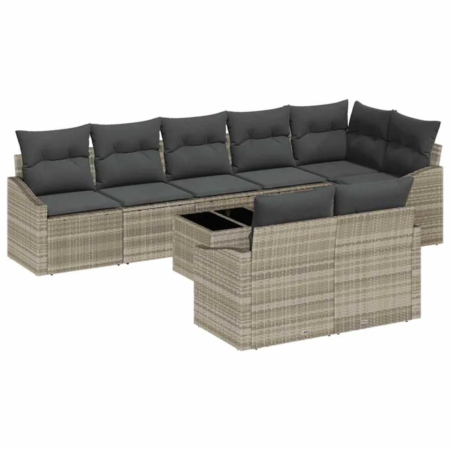 Ensemble de Canapés avec coussin 9 pcs Gris clair polyrotin - 2