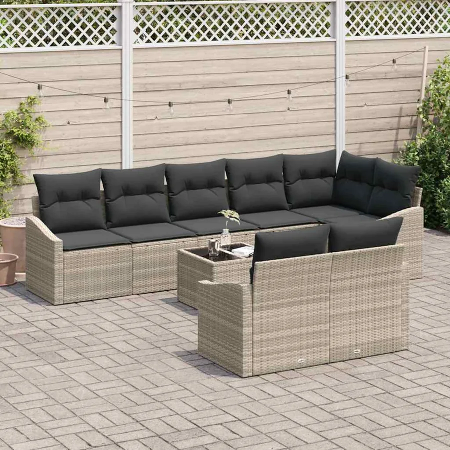 Ensemble de Canapés avec coussin 9 pcs Gris clair polyrotin - 3