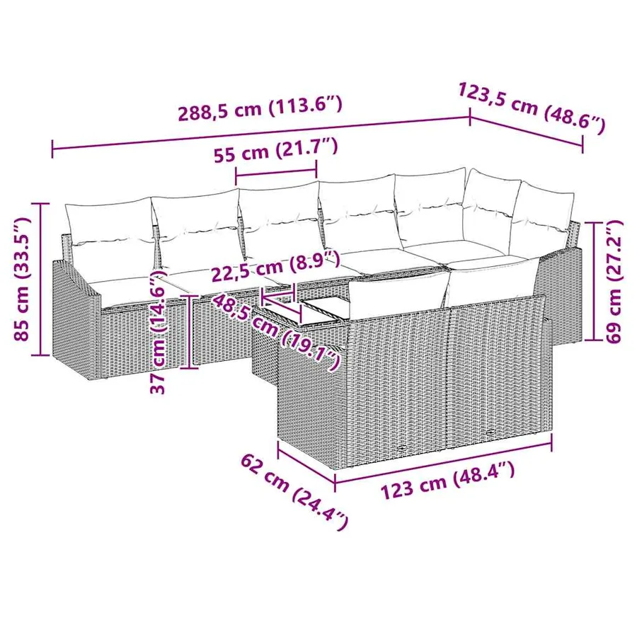 Ensemble de Canapés avec coussin 9 pcs Gris clair polyrotin - 9