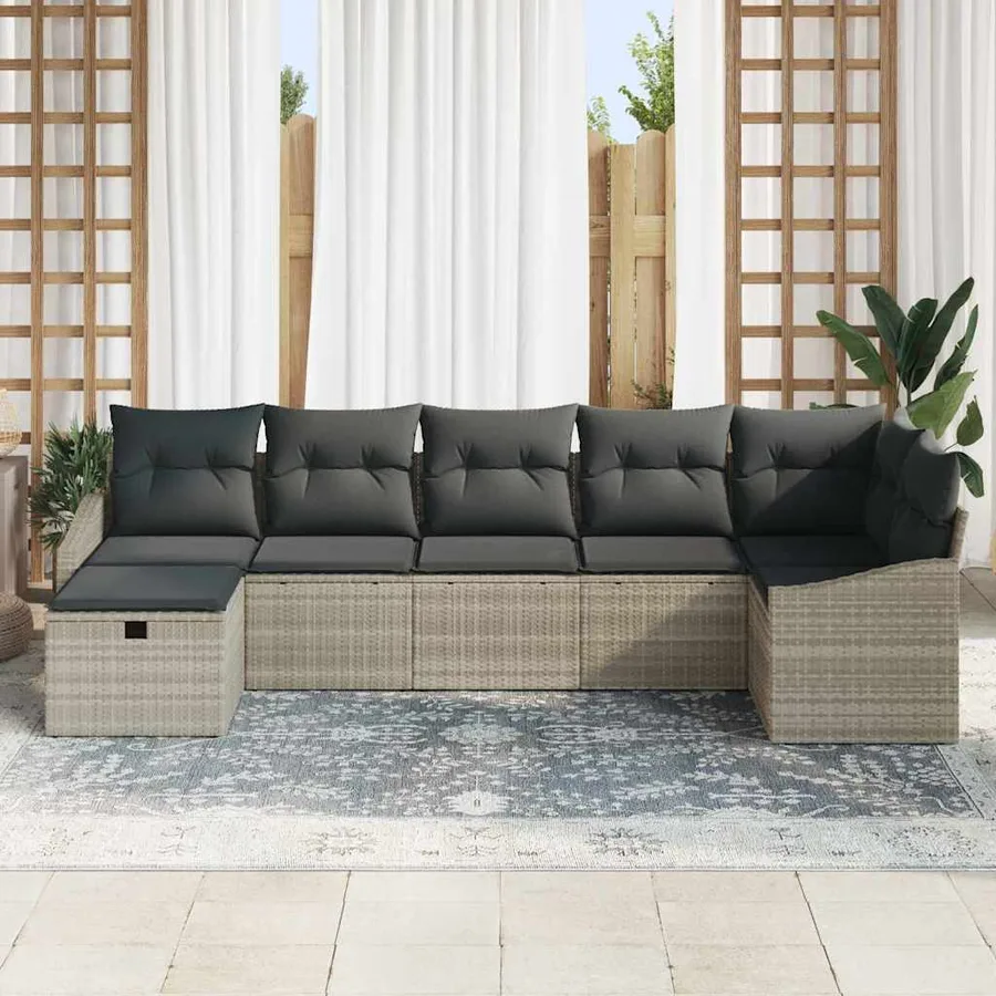 Ensemble de Canapés avec coussin Gris clair polyrotin - 3