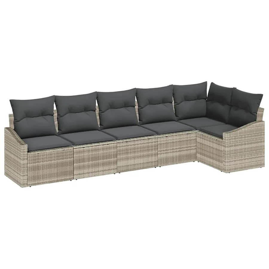 Ensemble de Canapés avec coussin 6 pcs Gris clair polyrotin - 2