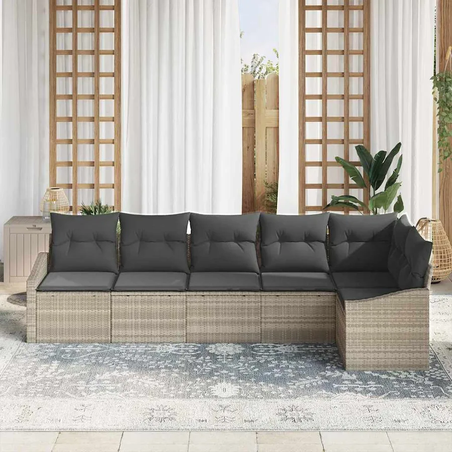 Ensemble de Canapés avec coussin 6 pcs Gris clair polyrotin - 3